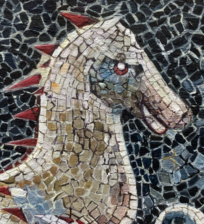 dettaglio del mosaico dell'Ippocampo dipinto a mano